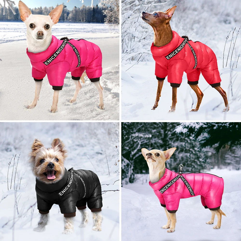 Winter Dog Clothes Super Warm Pet Dog Jacket Coat With Harness Waterproof Puppy Clothing Hoodies For Small Medium Dogs Outfit