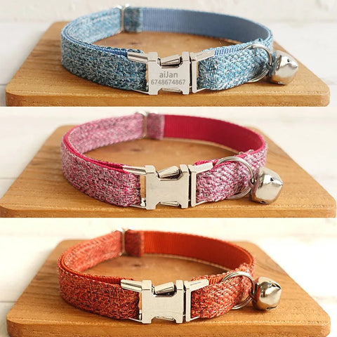 Cat Collar Personalized Name ID Engraving Puppy Small Dog Collars Chihuahua Collar Custom Necklace Kitten Cat Collar with Bell