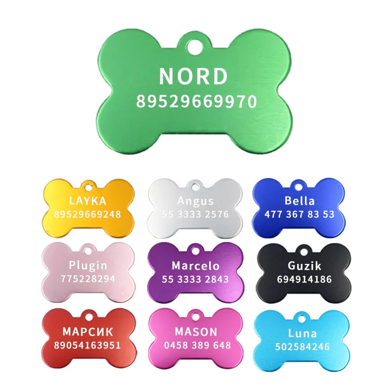 2pcs Personalized Engraving Anti-lost Dog ID Tag Identification Customized Pet Name Puppy Collar Dog Cat Bone Tags Pet Supplies