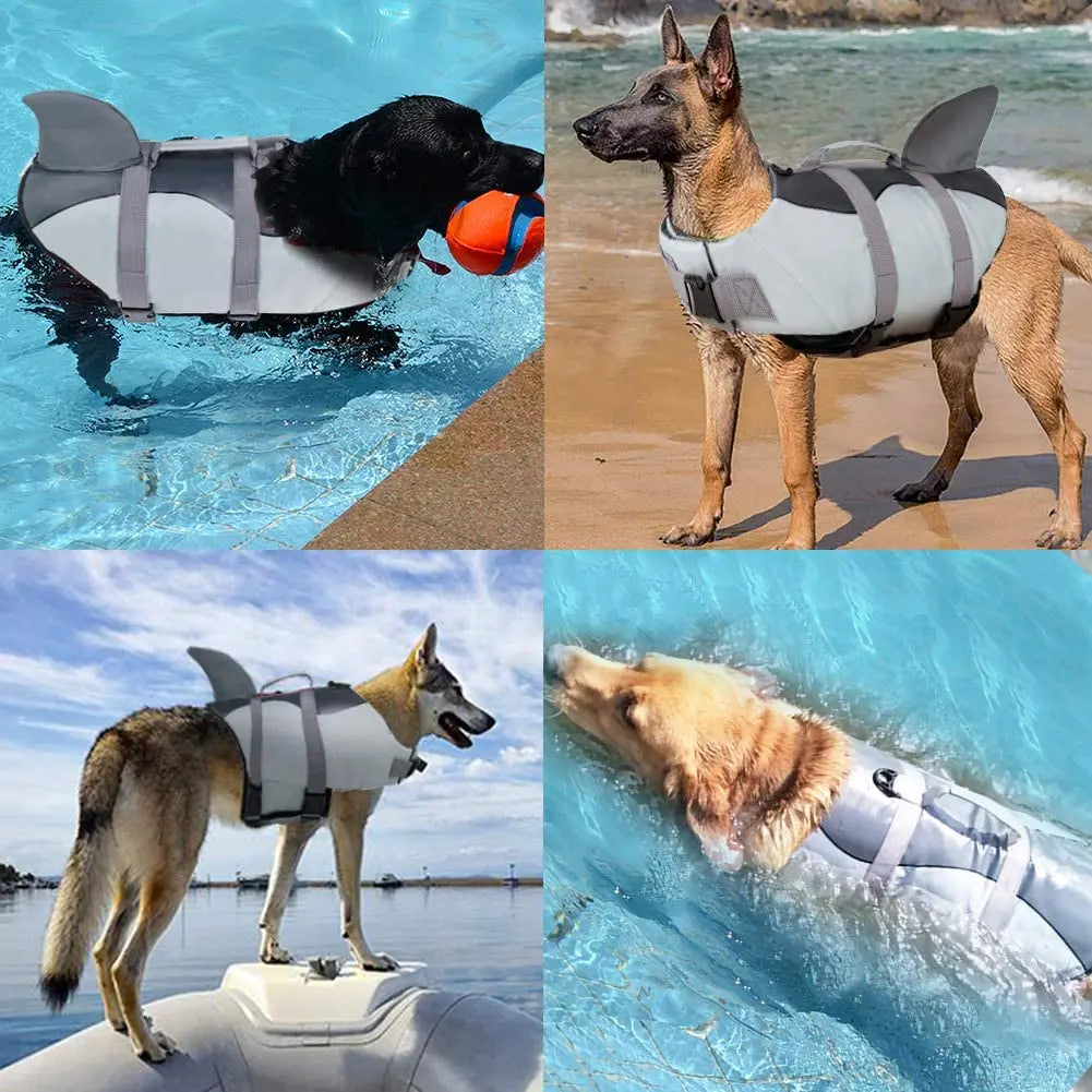 Pet Dog Safety Swimsuit Dog Life Jacket Ripstop Dog Lifesaver Shark Vests With Rescue Handle For Swimming Pool Beach Boating