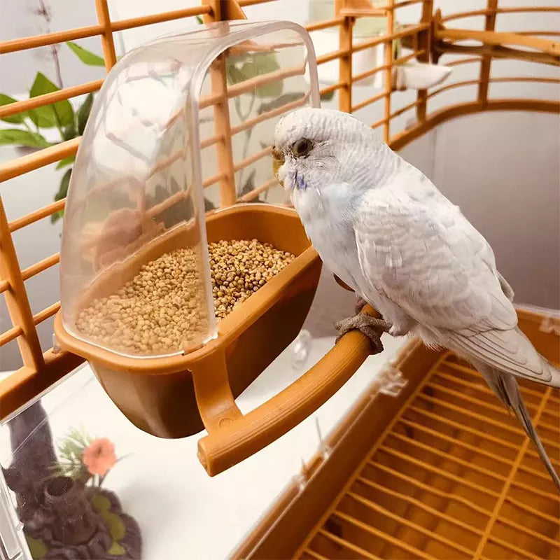 Bird Cage Feeder Parrot Birds Water Hanging Bowl Parakeet Feeder Box Pet Cage Plastic Food Container Bird Supplies 1 Pcs