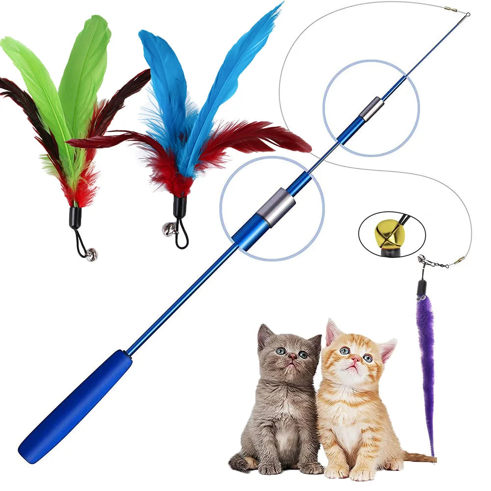 Cat Interactive Toy Feather Teaser Stick Wand Pet Retractable Feather Bell Refill Replacement Catcher Product for Cat Exercise