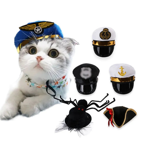 Pet Cat Dog Cap Funny Halloween Pet Product For Photography Cosplay Police Hat Holiday Costume Chihuahua Yorkshire Accessories