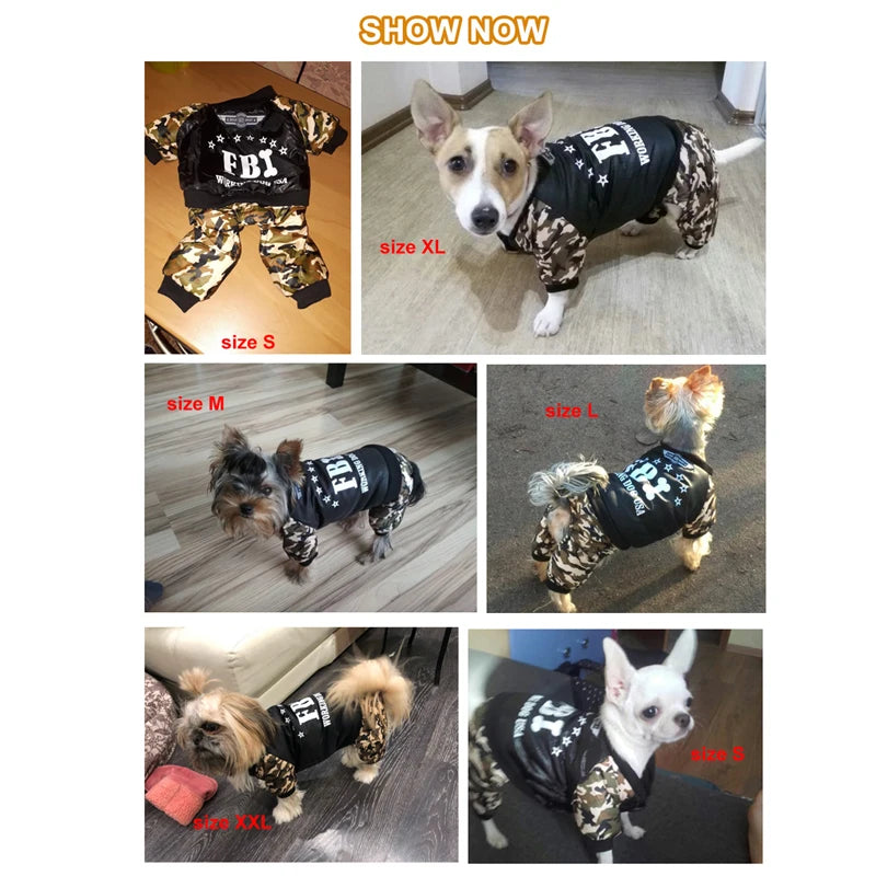 Cool FBI Pet Dog Clothes Overall Thickening Dog Puppy Jumpsuit Costume Warm Winter Clothing For Boy Dogs Ropa Para Perros