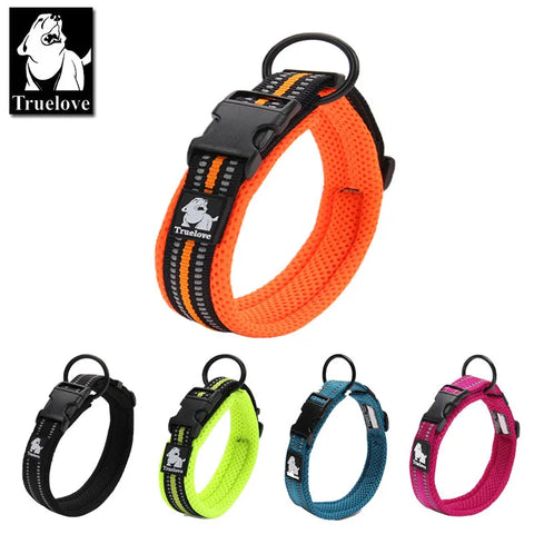 Truelove Adjustable Mesh Padded Pet Dog Collar 3M Reflective Nylon Dog Collar Durable Heavy Duty for all breed all weather 8size