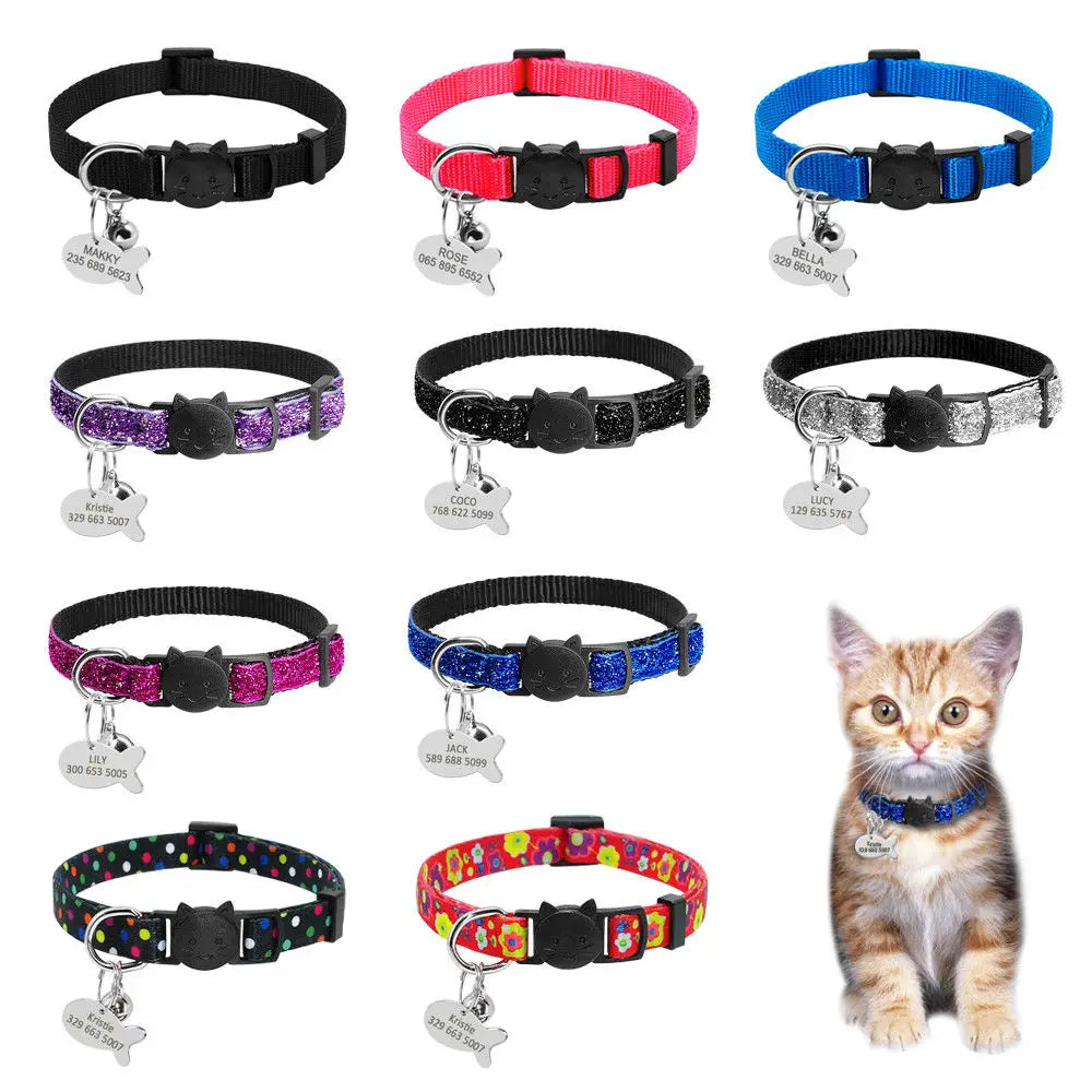 Safety Breakaway Cat Collars Quick Release Kitten Collar Personalized Custom Cats Collar Necklace with Bell for Cat Kitty Puppy