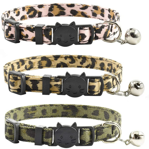 Cat Collar Breakaway with Bell Leopard Durable & Safe Cute Kitten Collars Safety Adjustable Kitty Collar for Cat Puppy 7.5-11in