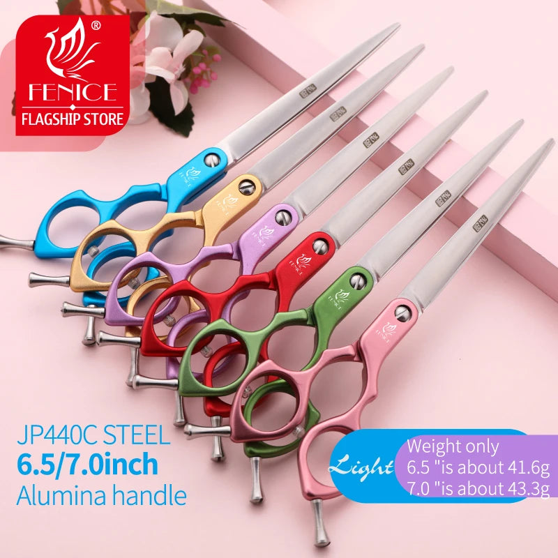 Fenice Jp440c Colorful 6.5 7.0 Inch Stainless Steel Pet Cutting Straight Scissors for Dog Grooming Dog Hair Scissors Cutter