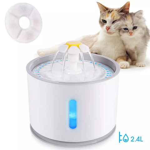 Automatic Pet Cat Water Fountain with LED Lighting, 5 Pack Filters, 2.4L USB, Dogs Cats Mute Drinker Feeder Bowl Drinking Dispenser
