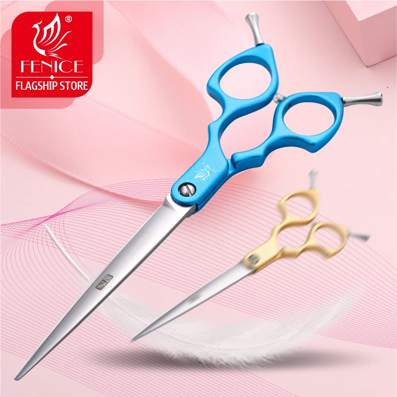 Fenice Jp440c Colorful 6.5 7.0 Inch Stainless Steel Pet Cutting Straight Scissors for Dog Grooming Dog Hair Scissors Cutter
