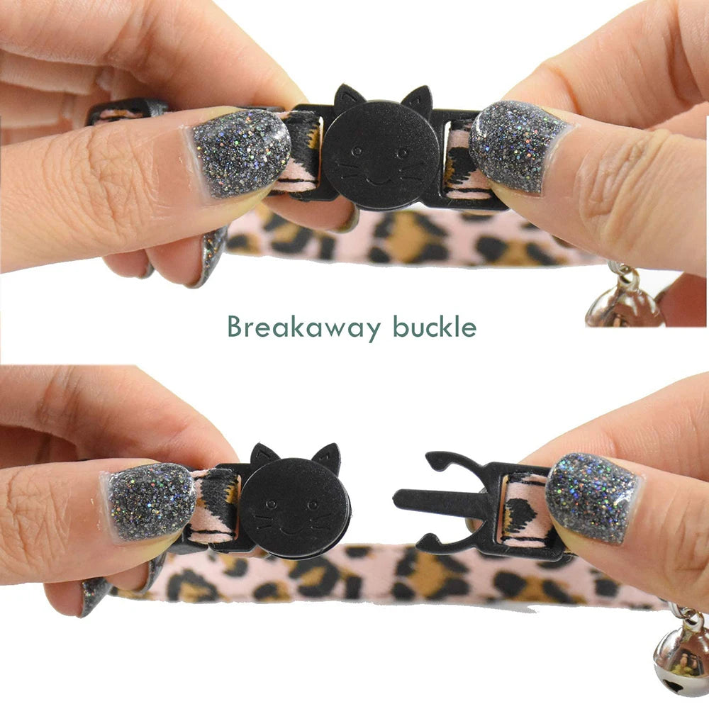 Cat Collar Breakaway with Bell Leopard Durable & Safe Cute Kitten Collars Safety Adjustable Kitty Collar for Cat Puppy 7.5-11in