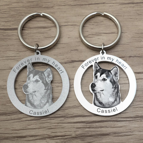 Custom Photo Engraved Keychain Personalised Picture Keyring Personalized Memorial Key Chain Your Dog Pet Portrait Customize Gift