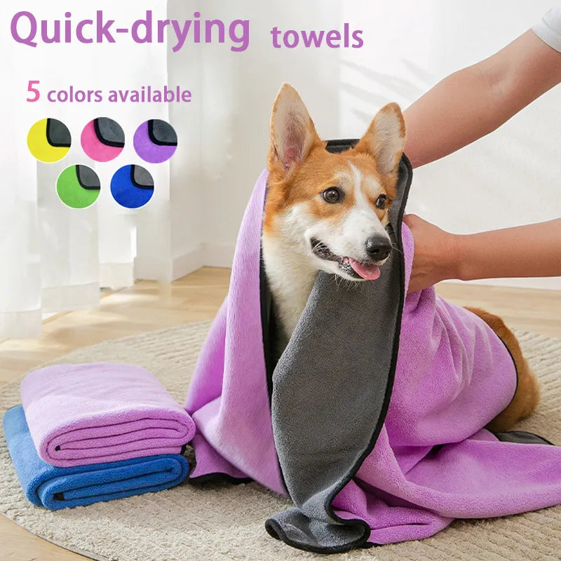 Pet Towel Quick Dry Dog Towel Bath Robe Soft Fiber Absorbent Cat Bath Towel Convenient Pet Cleaning Washcloth Pet Accessories