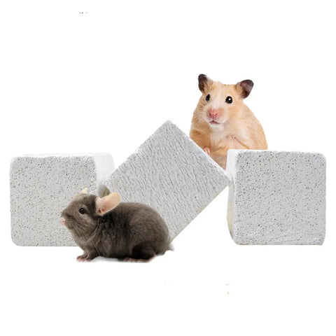 Natural Mineral Small Animals Molar Stone Gray Square Hole Molar Toy Rabbit Guinea Pig Hamster Chew Toys Small Pets Supplies