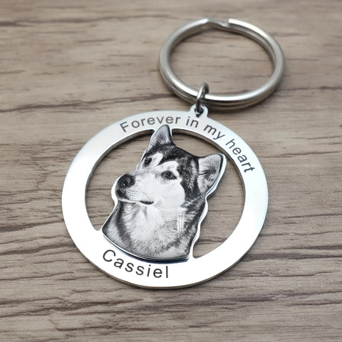 Custom Photo Engraved Keychain Personalised Picture Keyring Personalized Memorial Key Chain Your Dog Pet Portrait Customize Gift