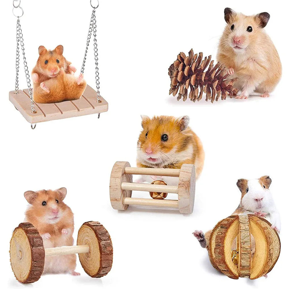 Combination Hamsters Rabbit Rat Toys Hamster Toys Set Pet Rabbit Guinea Pig Parrot Play Molar Wooden Supplies
