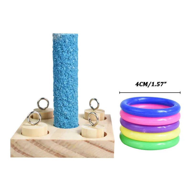 Bird Training Toys Set Wooden Block Puzzle Toys For Parrots Colorful Plastic Rings Intelligence Training Chew Toy Bird Supplies