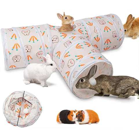 Suede T-shaped Tunnels Tubes Three-channel Foldable Bunny Hideout Pet Supplies Small Animal Tunnel Toys For Rabbits Guinea Pigs