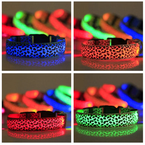 Pet LED Luminous Collar for Dog Adjustable Leopard Glow Cat Collar Night Safety Collar Teddy Golden Retriever for Walking Dogs