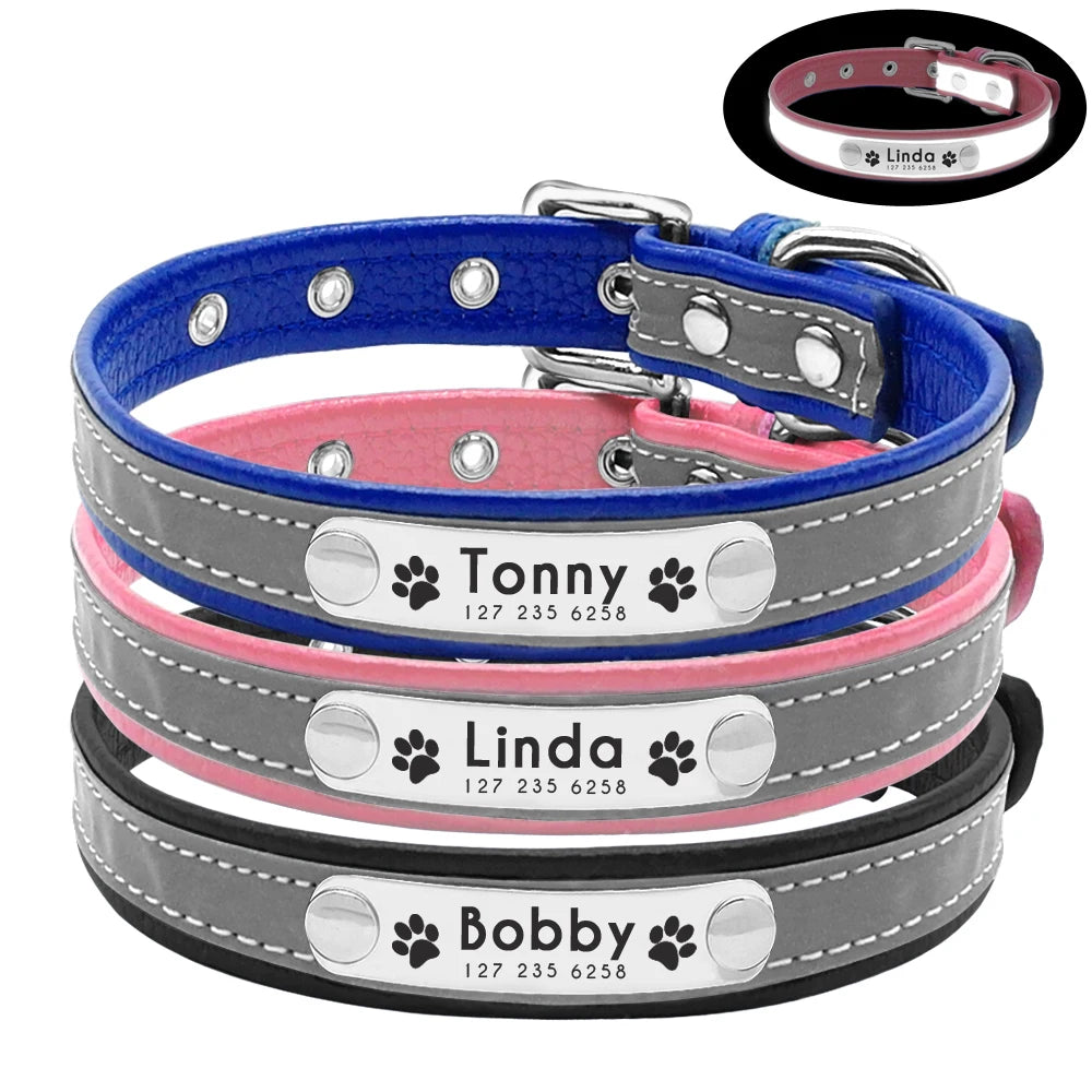 Reflective Pet Dog Custom Collar Adjustable Free Engraved Small Medium Dogs Cats Puppy Kitten Necklace Nameplate ID Tag Collars