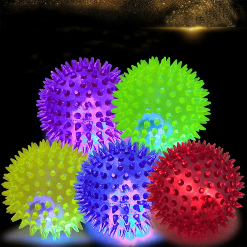 Pet Toys Squeaky Dog Toys Colorful Soft Rubber Luminous Pet Puppy Dog Teething Chew Toy Elastic Hedgehog Ball Toy Dog Supplies