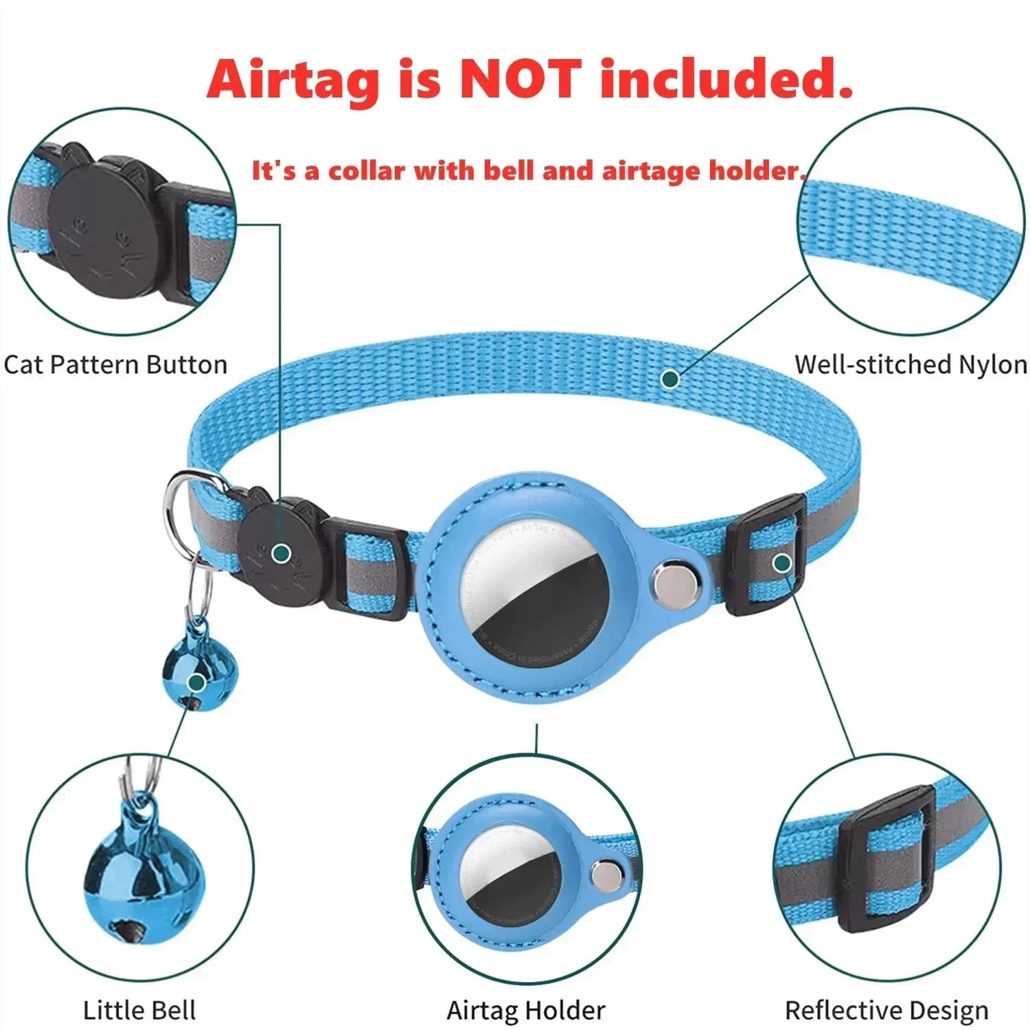 Anti-Lost Cat Collar with AirTag Holder: Durable Comfort, Reflective Safety, Bell Alert - Keep Your Cat Connected & Cozy