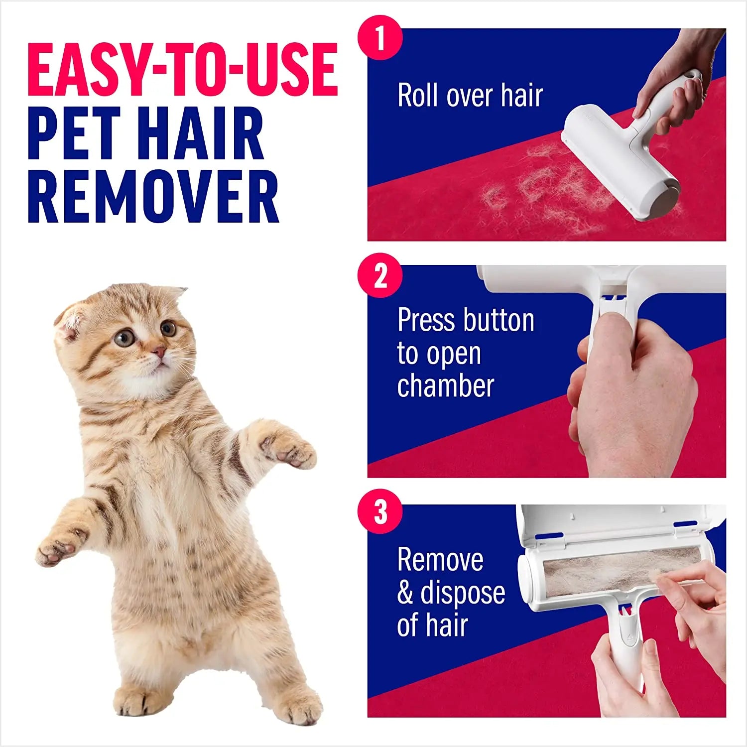 Pet Hair Remover Roller - Dog & Cat Fur Remover with Self-Cleaning Base - Efficient Animal Hair Removal Tool - Perfect for Furni