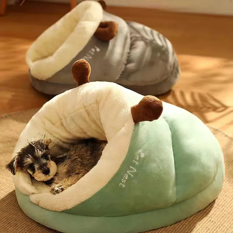MADDEN Warm Small Dog Kennel Bed Breathable Dog House Cute Slippers Shaped Dog Bed Cat Sleep Bag Foldable Washable Pet House