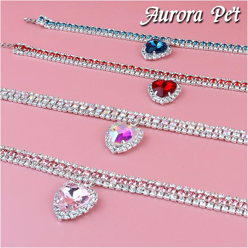 diy cute luxury pet collar pet cat dog collar love pendant pet supplies love crystal luxury collar kitten collar cat necklace