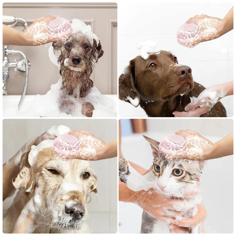 Bathroom Puppycat Washing Massage Dispenser Grooming Shower Brush Soft Silicone Dog Brush Pet Shampoo Massager Bath Brush