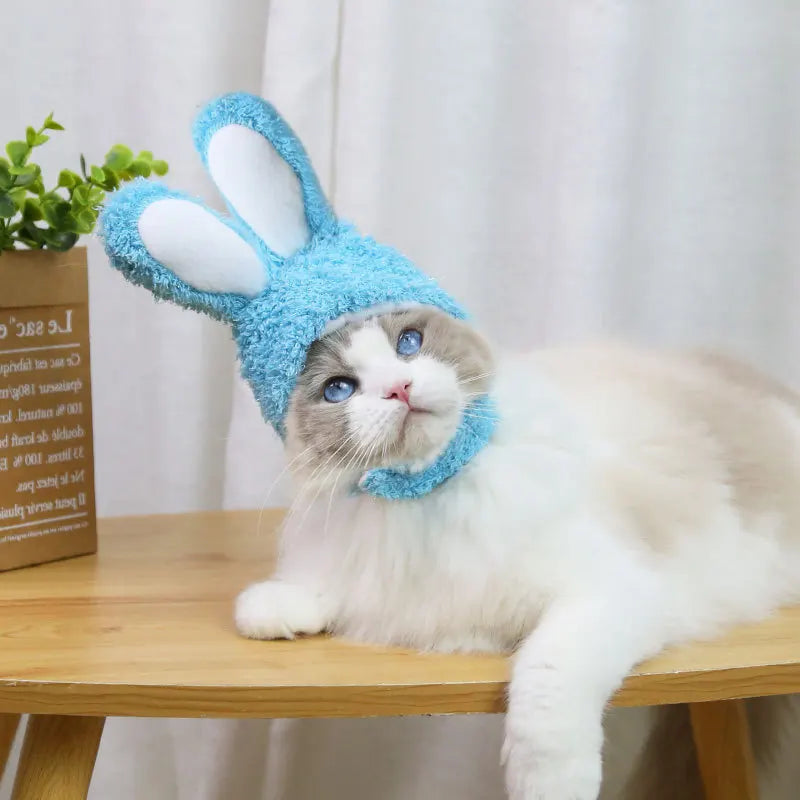 Funny Cat Headgear Cute Rabbit Ears Cap for Cats Warm Plush Pet Hat Christmas Cosplay Props PhotoProp Kitten Headwear Supplies