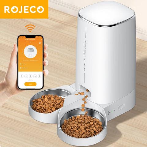 ROJECO Automatic Cat Feeder Pet Smart Cat Food Kibble Dispenser Remote Control WiFi Button Auto Feeder For Cats Dog Accessories