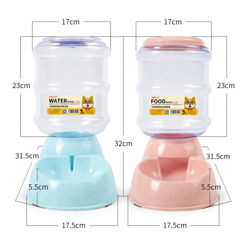 3.8L Dog Automatic Feeders Plastic Water Bottle Cat Bowl Feeding and Drinking Dog Water Dispenser Pet Feeding Bowl Pet Supplies