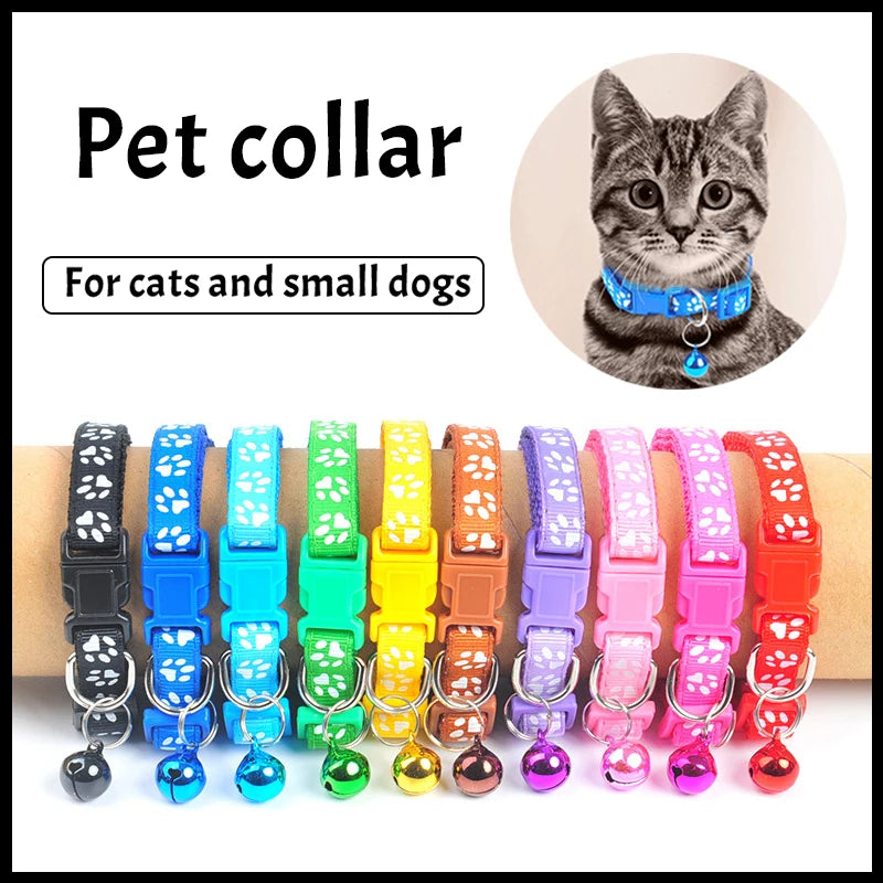 Bell Pet Collar Color Adjustable Cat Collar Cartoon Footprint Cat Accessories Cat Harness Dog Collar Pet Supplies Cat Necklace