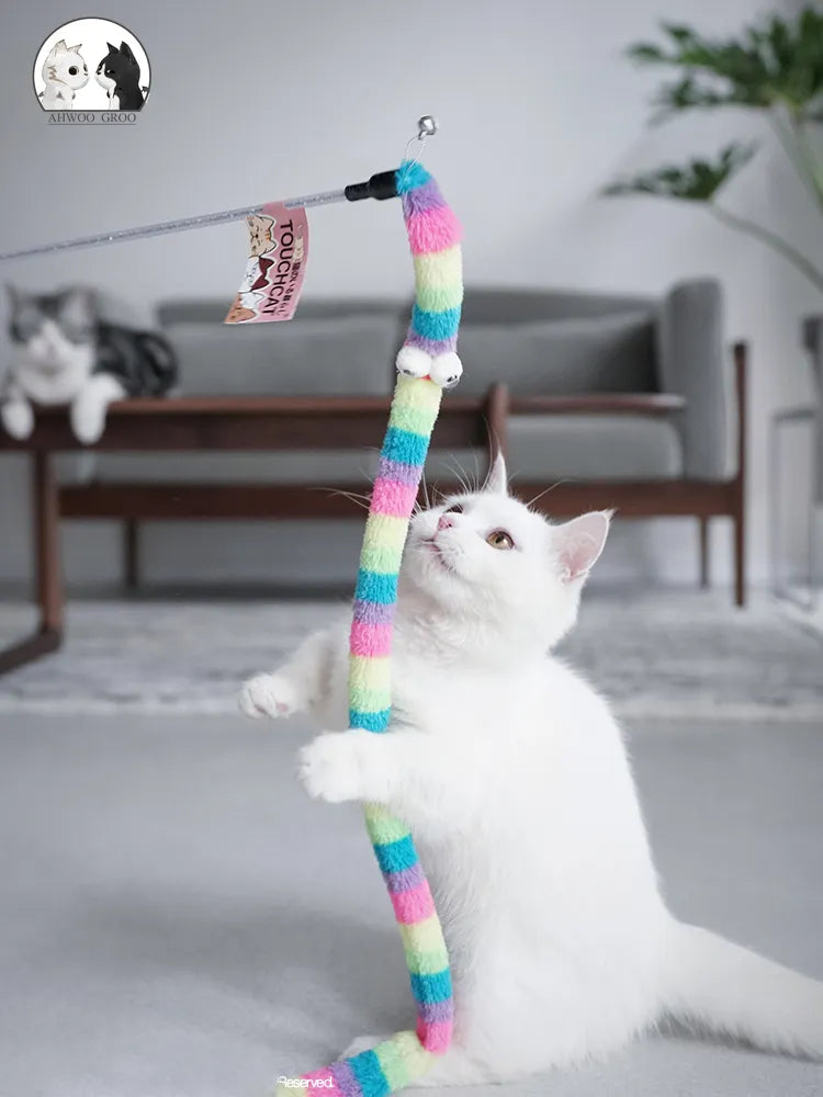 Cat Toy Feather Cat Teaser Wand Cat Interactive Toy Funny Caterpillar Colorful Rod Teaser Wand Pet Cat Supplies Cat Accessory