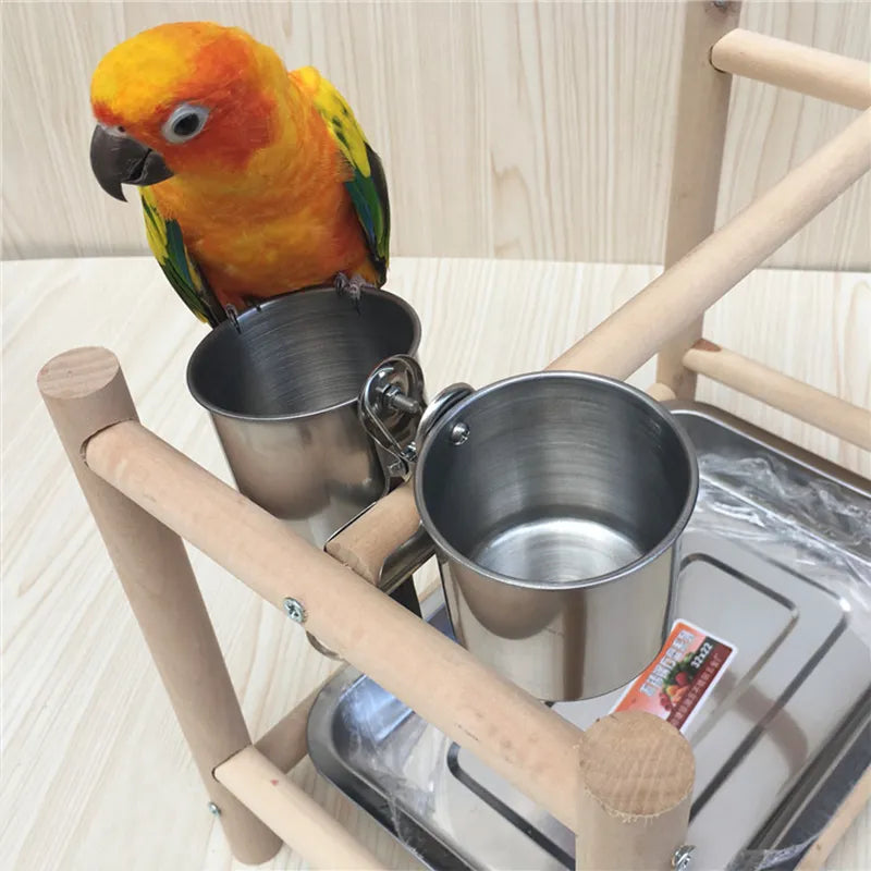 Stainless Steel Cage Stand Double Cups with Clip Bird Parrot Double Food Water Feeding Cups Dispenser Durable Pet Cage Supplies